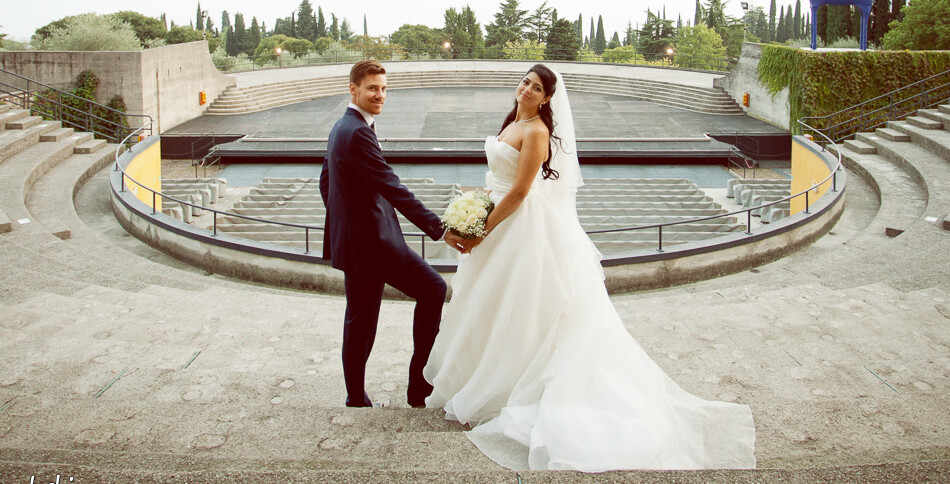 Matrimonio religioso celebrato a San Felice del Benaco (BS) e ricevimento presso Hotel Savoy Palace a Gardone Riviera (BS). Foto di Sergio Rampoldi e Antonella Franchi presso Il Vittoriale degli Italiani